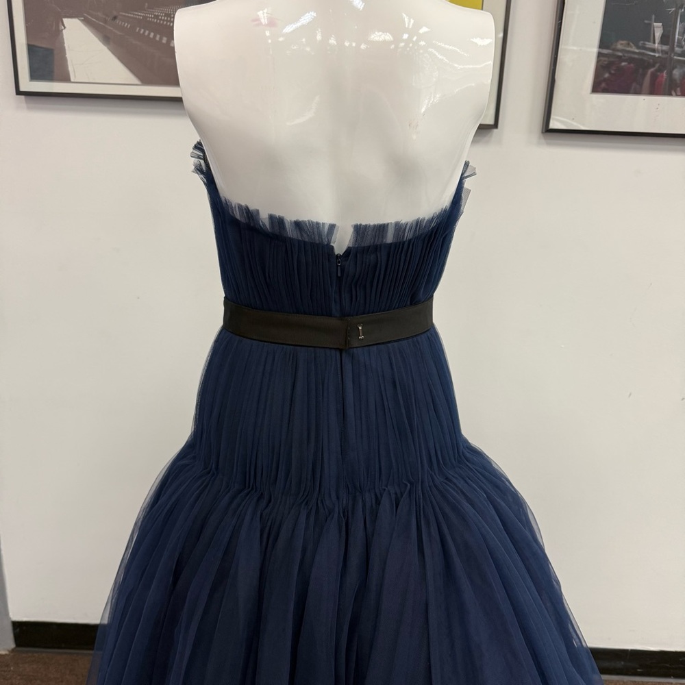 Zac Posen Navy Blue Strapless Tulle Maxi Gown - Picture 10 of 12